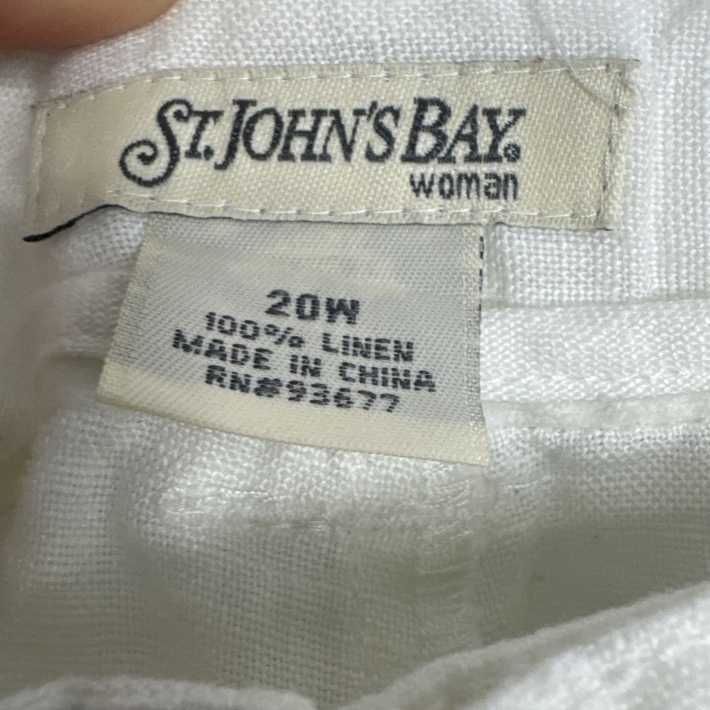 St. John's Bay Capri Pants Women's 20W White 100% Linen Drawstring Wide Leg - Picture 6 of 12